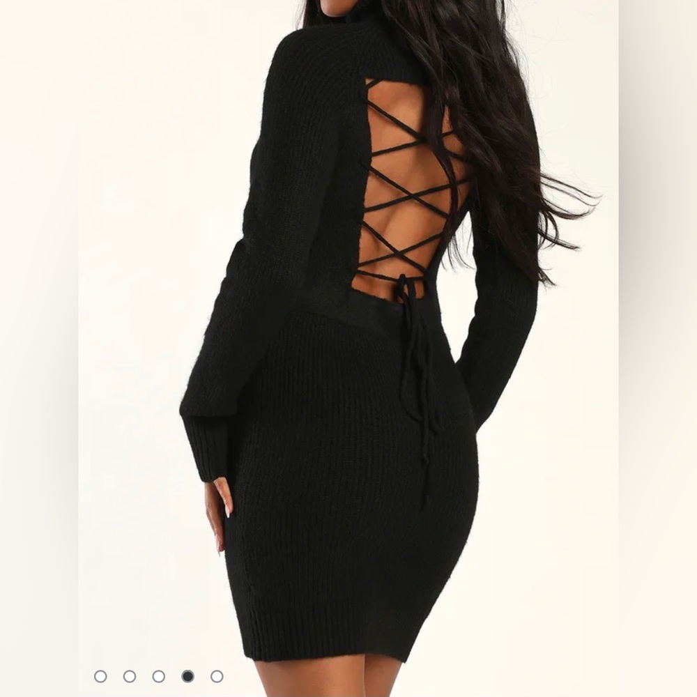 lace-up turtleneck sweater dress